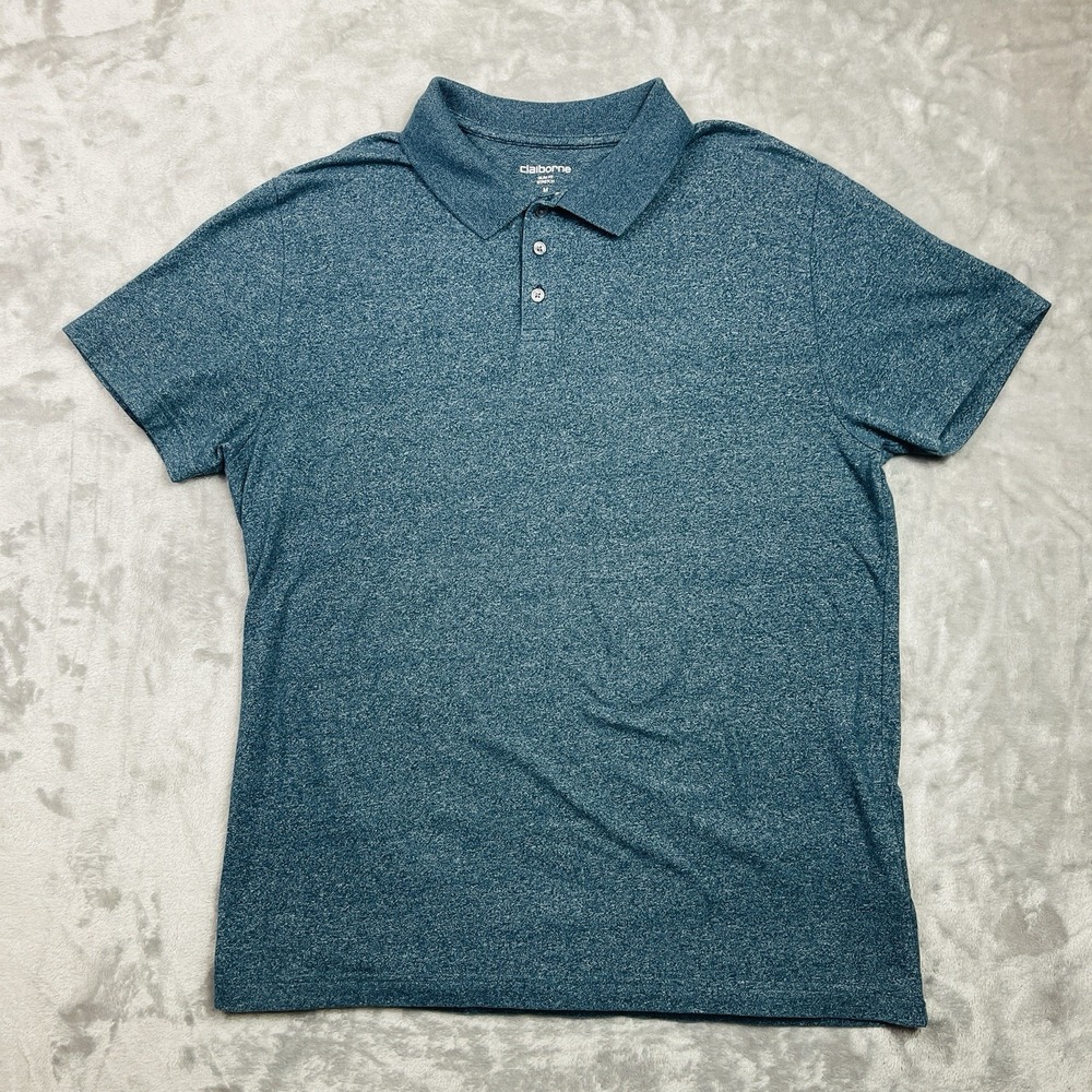 Clairborn Golf Polo‎ Shirt Mens Medium Performance Polyester Green Gray Marbeled